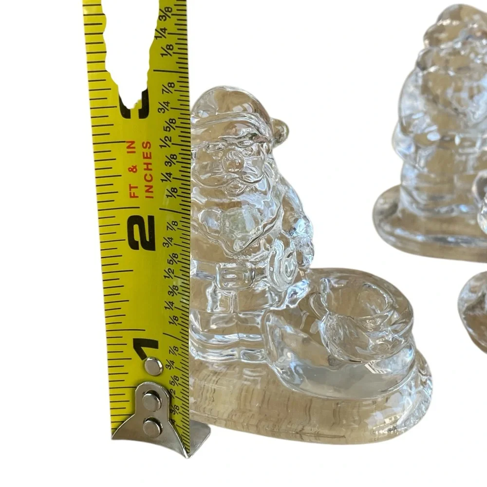 WILLIAMS SONOMA Set of 4 Glass Santa Tiny Taper Candle Holders